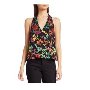 ALICE + OLIVIA Maris Leaf Print Halter Top
